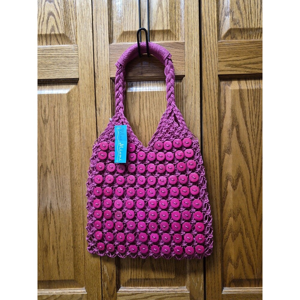 Vintage Y2K Blue Miami Pink Buttons Purse Handbag Crochet Macrame NWT